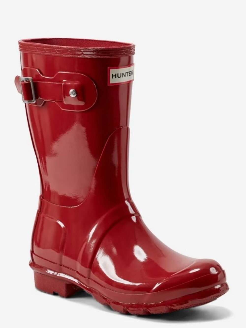 Hunter Glossy Red Short Waterproof Rain Boots / Wellies, with Side Buckle, Siz 8